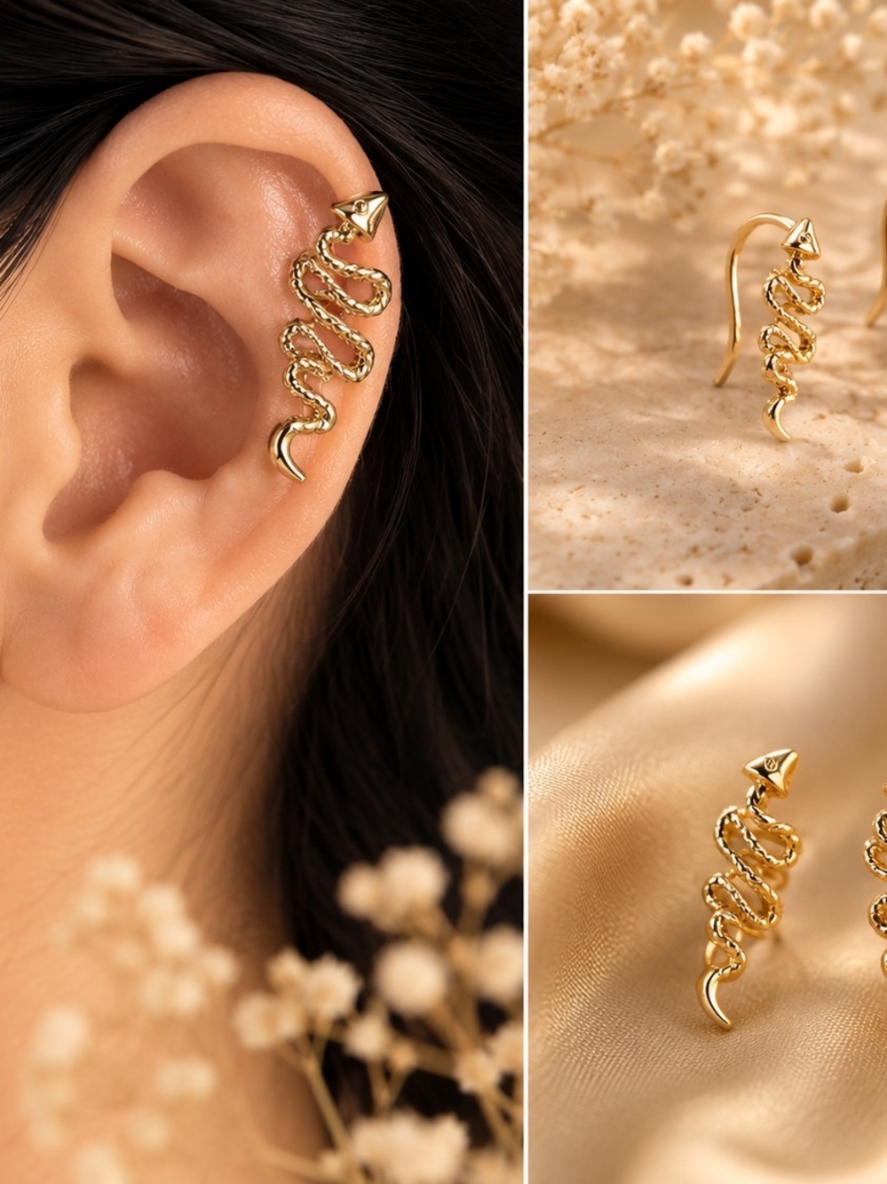 Laminated 14k. Gold Snake Ear Cuff Earring - Women Jewelry
